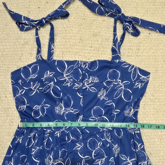 Free Assembly Blue & White Lemon Print Tie Strap Midi Dress Cotton - Small NWT - Picture 12 of 16
